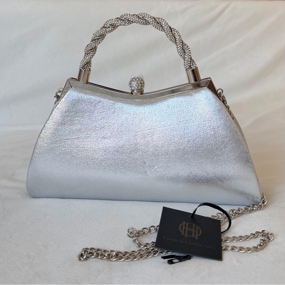 House of Harlow 1960 Metallic Silver Iridescent Rhinestone Beaded Handbag Purse - Picture 11 of 17